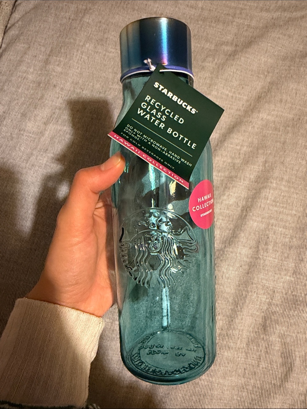 Starbucks Recycled Glass Water Bottle - Teal with Iridescent Cap